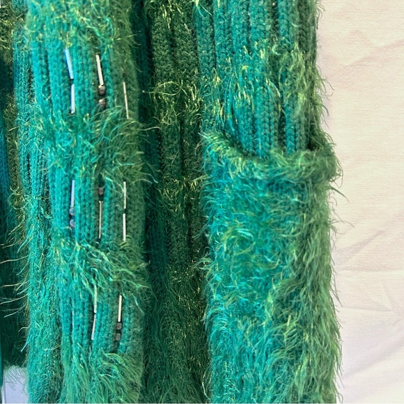 Alberto Makali Green Beaded Knit Sleeveless Mob Wife Cardigan Vest Size Large - Picture 3 of 7